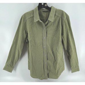 Eddie Bauer Women's Button Down Collar Shirt Green Checker Medium 100% Cotton